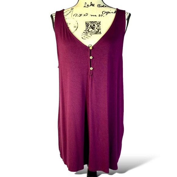Timing V-Neck Sleeveless 3 Button Swing Tank Top 2X Deep Purple Stretch EUC - Picture 1 of 8